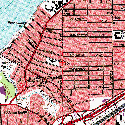 Topographic Map of Nottingham Branch Cleveland Public Library, OH