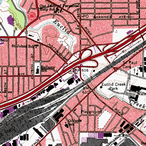 Topographic Map of Nottingham School (historical), OH