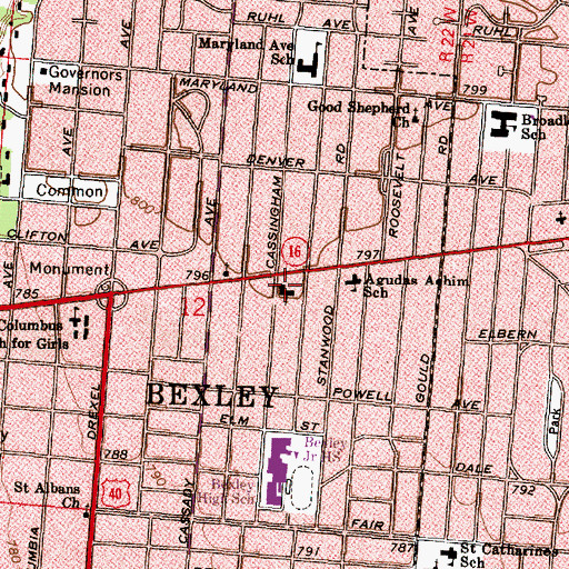 Topographic Map of Bexley United Methodist Church, OH