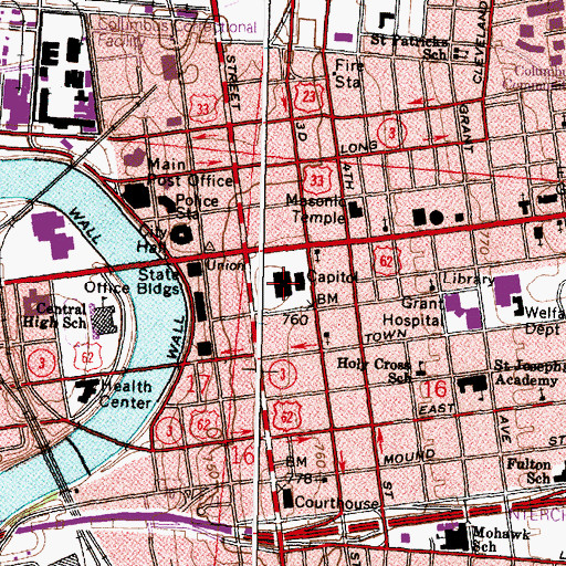 Topographic Map of Capitol Square, OH