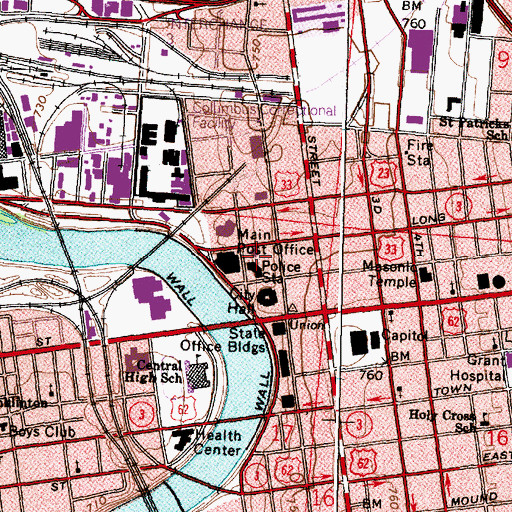 Topographic Map of Columbus Division of Police, OH