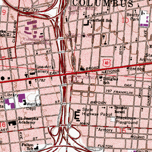 Topographic Map of Columbus Music Hall, OH