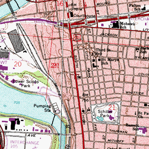 Topographic Map of German Village Antique Mall Shopping Center, OH