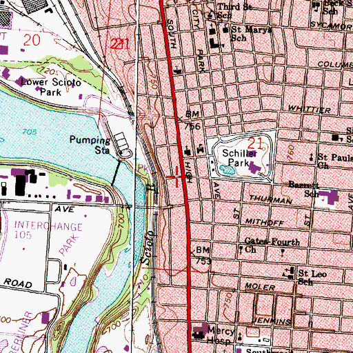 Topographic Map of Greater Columbus Antique Mall Shopping Center, OH