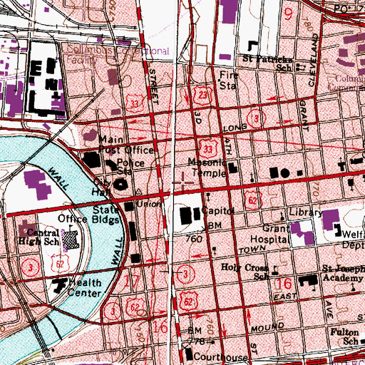 Topographic Map of James A Rhodes State Office Tower, OH