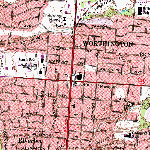 Topographic Map of James Kilbourne Memorial Library, OH