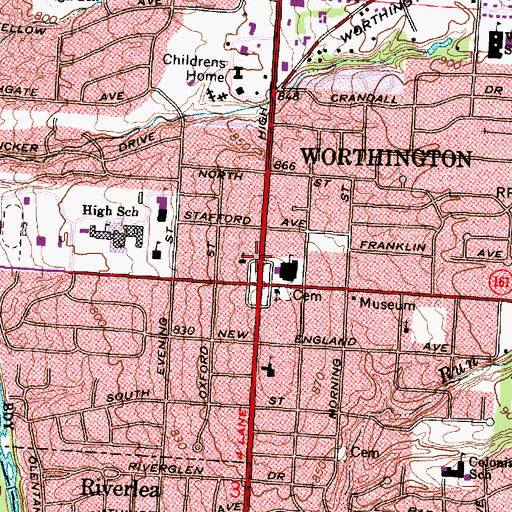 Topographic Map of Worthington City Hall, OH