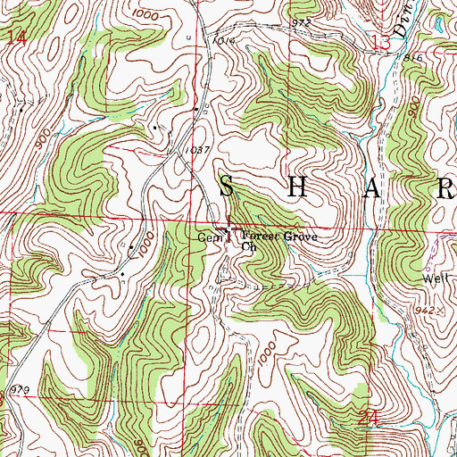 Topographic Map of Forest Grove Cemetery, OH