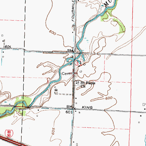 Topographic Map of Hineline Cemetery, OH