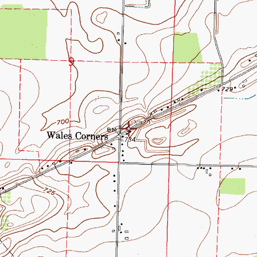 Topographic Map of Wales Corner Cemetery, OH