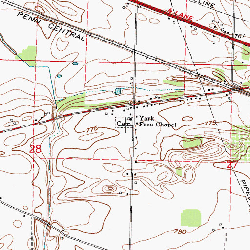 Topographic Map of York Free Chapel Cemetery, OH