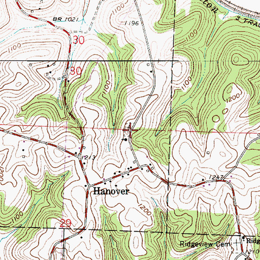 Topographic Map of Hanover Cemetery, OH