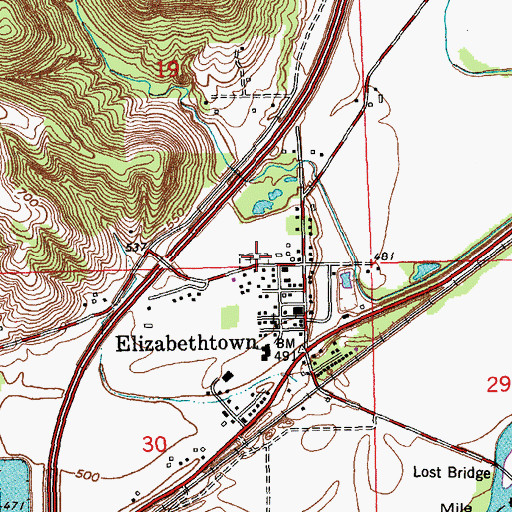 Topographic Map of Elizabethtown Cemetery, OH