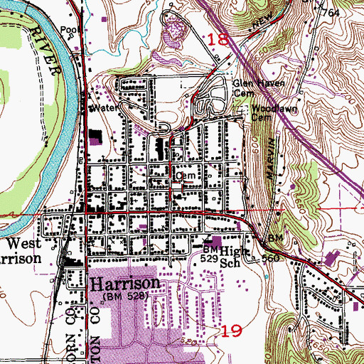 Topographic Map of Harrison Park Cemetery, OH