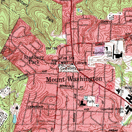 Topographic Map of Mt Washington Cemetery, OH