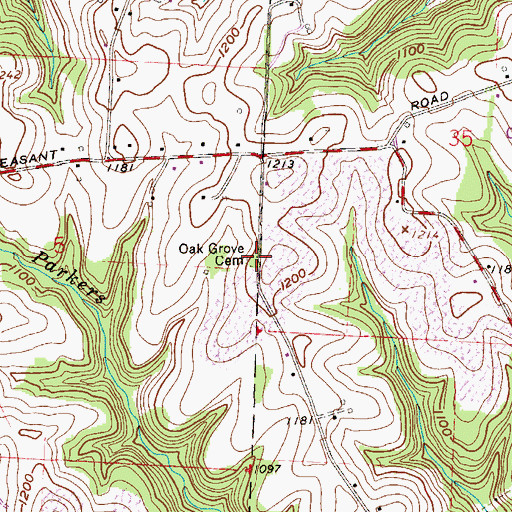 Topographic Map of Oak Grove Cemetery, OH