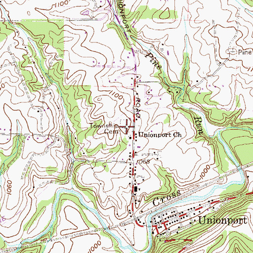 Topographic Map of Unionport Cemetery, OH
