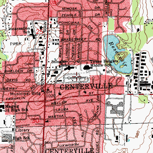 Topographic Map of Centerville Cemetery, OH