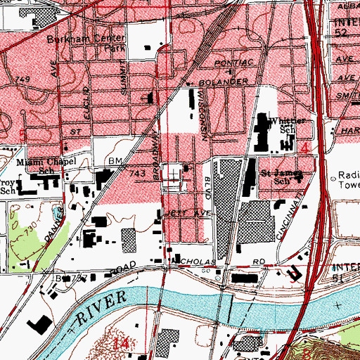 Topographic Map of Old Greencastle Cemetery, OH