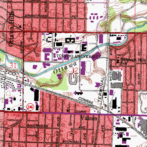 Topographic Map of Larimer Athletic Complex, OH