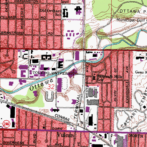 Topographic Map of Savage Hall, OH
