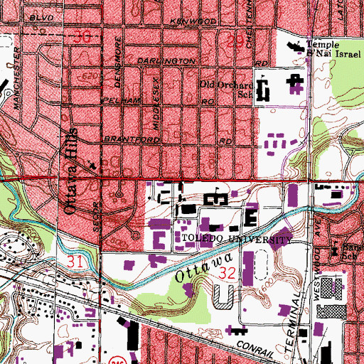 Topographic Map of Scott Hall, OH