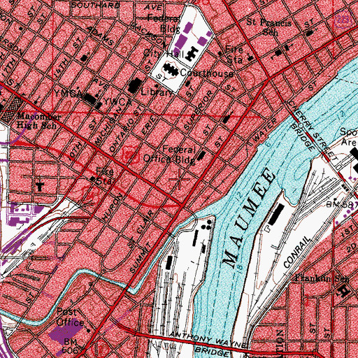 Topographic Map of University of Toledo at SeaGate Campus, OH