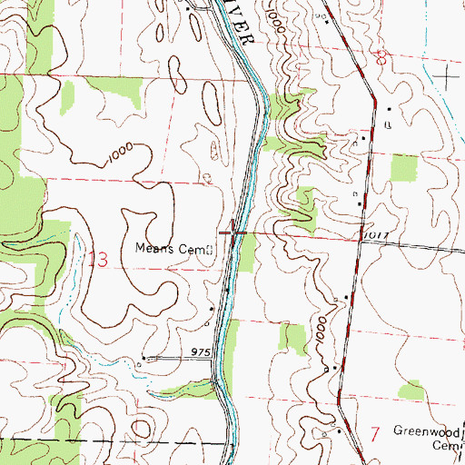 Topographic Map of Means Cemetery, OH