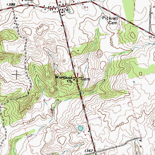 Topographic Map of Westland Cemetery, OH