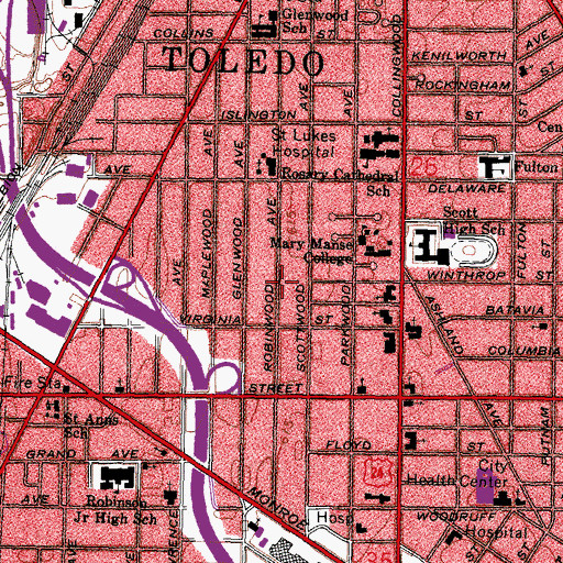Topographic Map of Deaconess Hospital (historical), OH