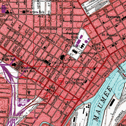 Topographic Map of Libbey-Owens-Ford Building, OH