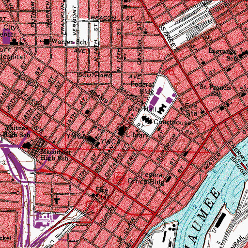 Topographic Map of Library Square, OH