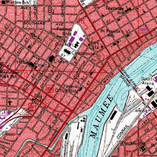 Topographic Map of Ohio Building, OH