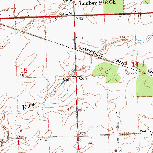 Topographic Map of Beck Cemetery, OH