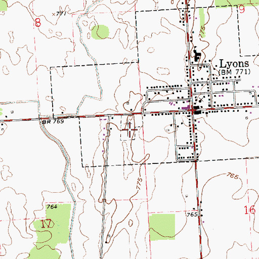 Topographic Map of Lyons Cemetery, OH