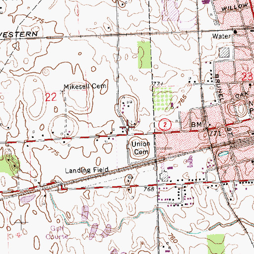 Topographic Map of Saint Caspar Cemetery, OH