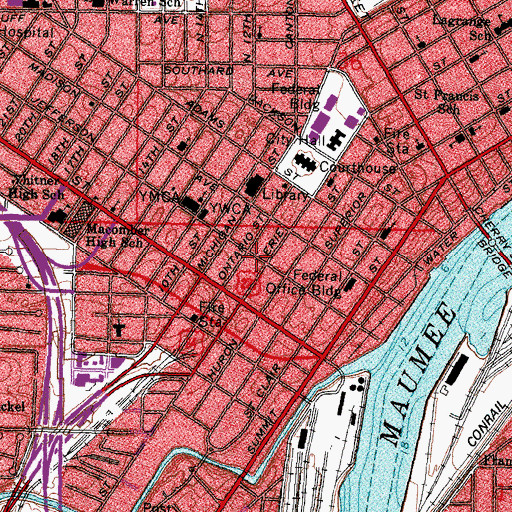 Topographic Map of Burts Theater, OH