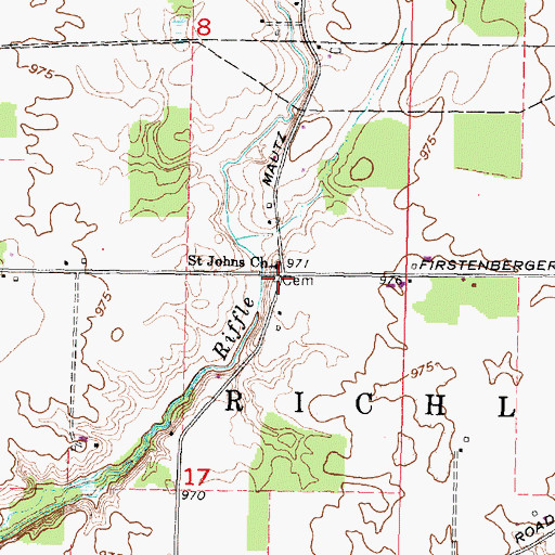 Topographic Map of Saint Johns Reformed Cemetery, OH