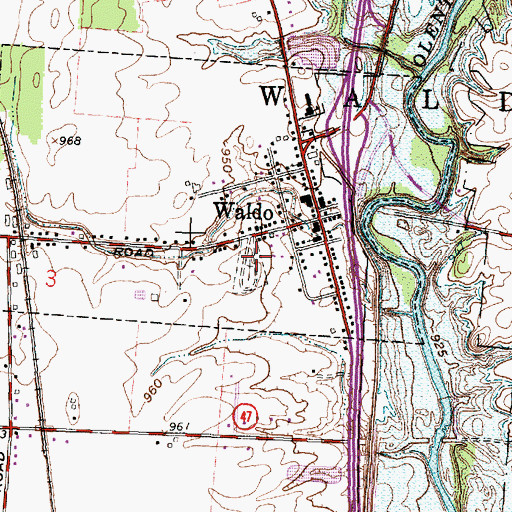 Topographic Map of Waldo Cemetery, OH