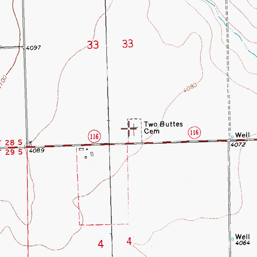 Topographic Map of Two Buttes Cemetery, CO