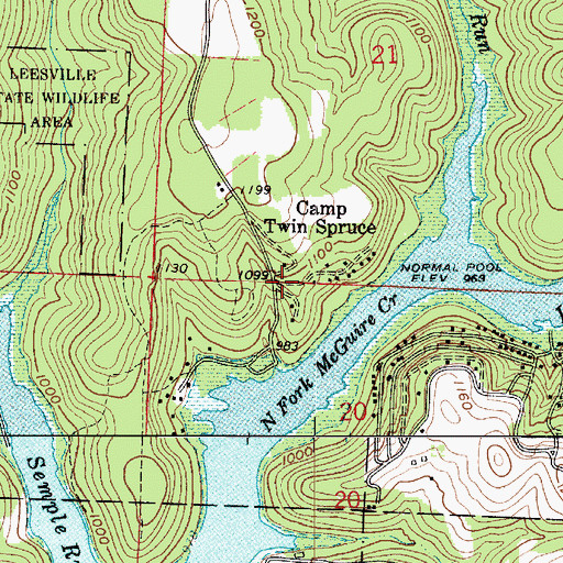 Topographic Map of Camp Twin Spruce, OH
