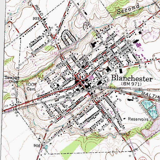Topographic Map of Blanchester Municipal Building, OH