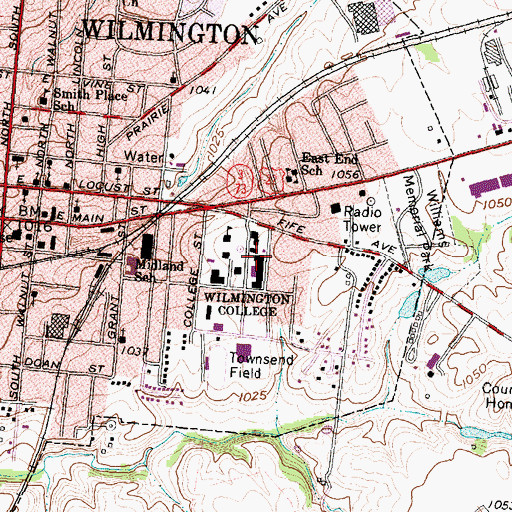 Topographic Map of Friends Hall, OH