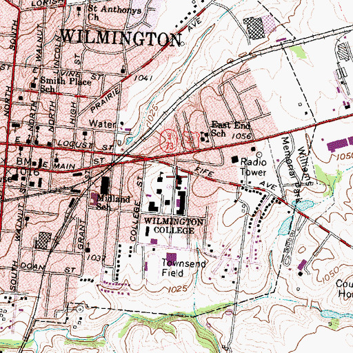 Topographic Map of Kathryn Denver Memorial Hall, OH