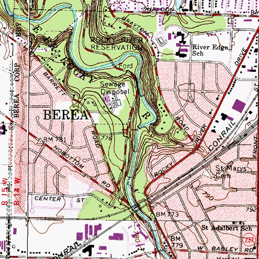 Topographic Map of Berea Falls Scenic Overlook, OH