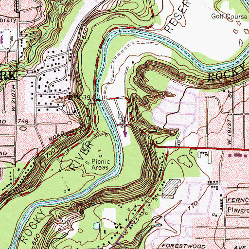 Topographic Map of Rocky River Stables, OH