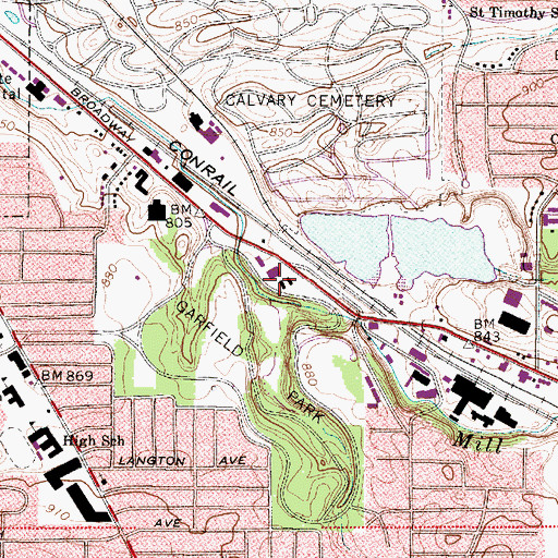 Topographic Map of Garfield Park Nature Center, OH