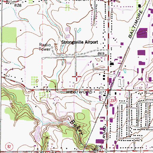Topographic Map of Westwood Farms, OH