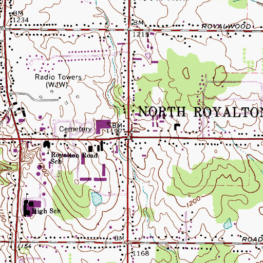 Topographic Map of North Royalton Post Office (historical), OH