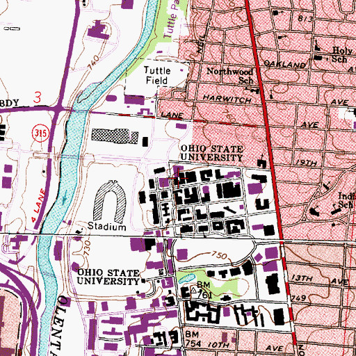 Topographic Map of Bolz Hall, OH